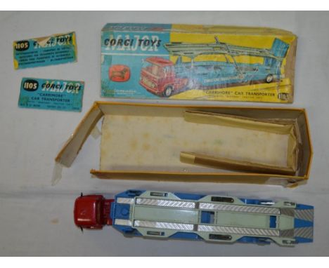 Boxed vintage Corgi Toys carrimore car transporter with Bedford tractor unit with glideomatic spring suspension. Good used co