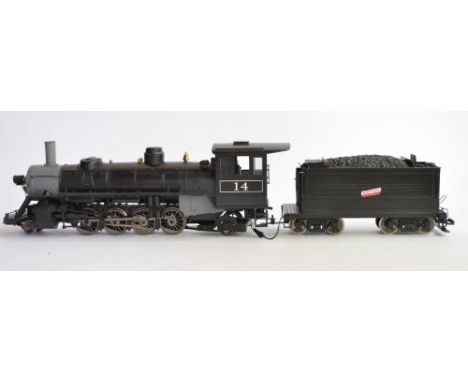 A G-gauge 2-8-2 tender loco (no makers marks, Aristo?) with some modifications, re-painting and electrical work, no boxes. Fa