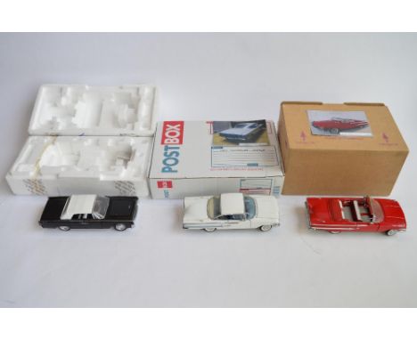 3 unboxed Franklin Mint 1/24 scale die-cast model cars:A red 1960 Chevy Impala convertible, good condition, does have a very 