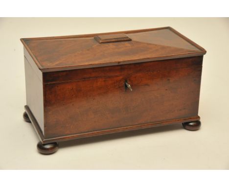 A 19th Century mahogany tea caddy on bun feet