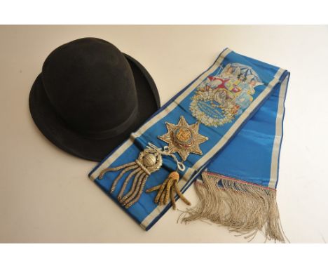 A Masonic Manchester Unity sash and vintage bowler hat