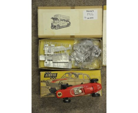 A boxed Airfix 1/32 scale Lotus model racing car together with a boxed 'Pirate Models' open top bus No 421