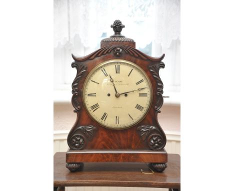 A Fine Quality William IV flame mahogany bracket clock Maker Mackie White Cross Ct Coleman St, London with a double fusee and