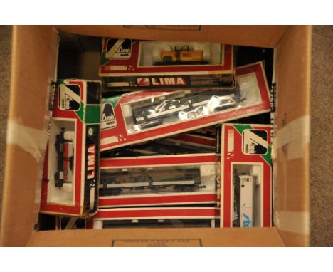 A collection of !! boxed 'Lima' railway carriages and goods wagons