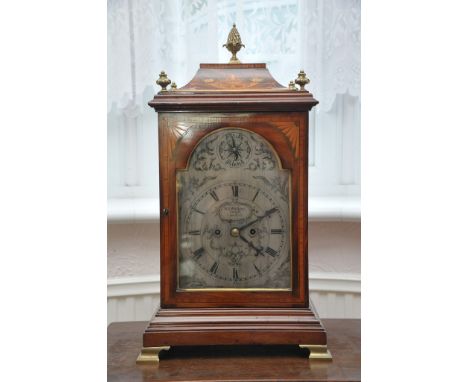 A Fine Quality Edwardian inlaid mahogany and satin wood banded double fusee bracket clock with gilt metal finials maker WA. W