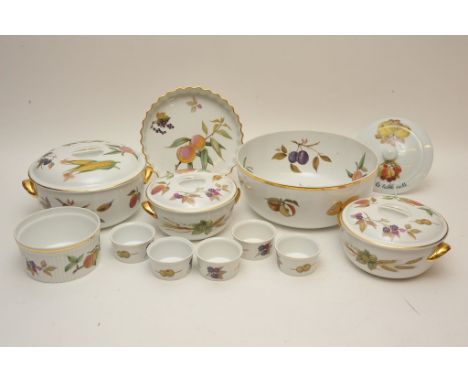 A collection of Royal Worcester fruit pattern ceramics including tureens