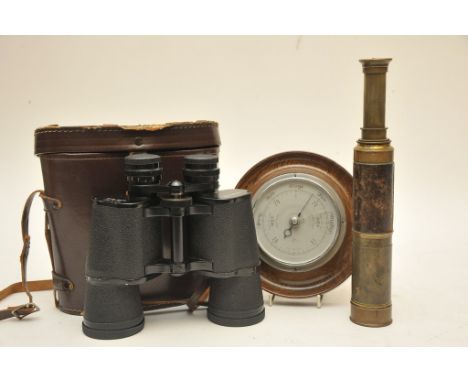 A Negretti & Zambra telescope, a small barometer and a cased set of field glasses (3)