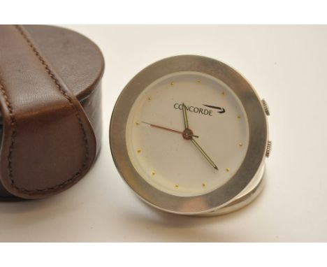 A small silver Concorde travelling clock by Links of London in original leather case