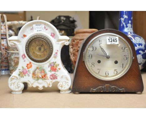 A continental ceramic mantle clock and one other