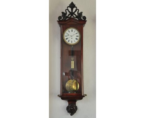 A Quality rosewood cased 19th Vienna regulator wall clock with single weigh the white enamel dial with gilt decoration . The 