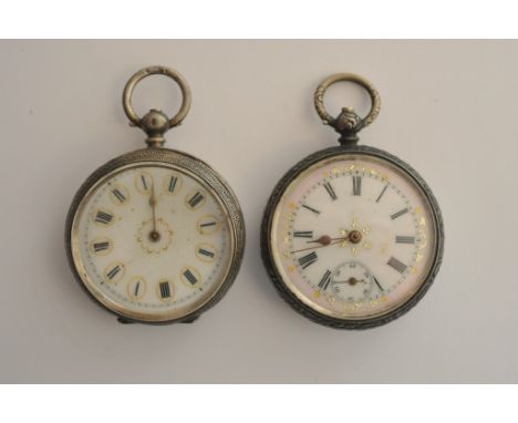 Two silver cased button wind pocket watches with decorative enamel dials 