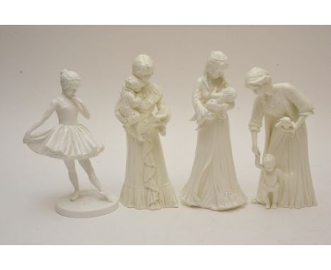 Four white glazed Royal Worcester and Coalport ladies