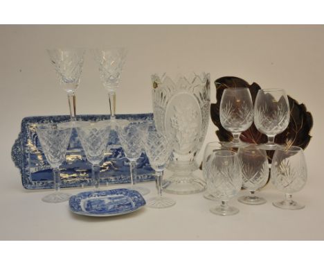 An Spode Copeland Italian pattern tray and plates, Carltonware dish and collection of glassware