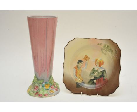 A Clarice Cliff style vase and Royal Doulton plate