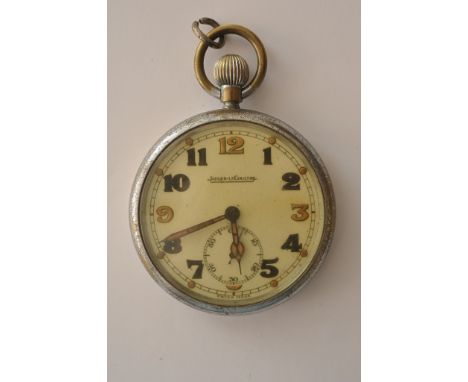 A Jaeger-leCoultre military button wind pocket watch the back stamped G.S.T.P 355121 ( not working in original condition ) 
