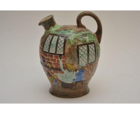 A Radford England pottery relief moulded cottage ware decanter having tavern scene.
