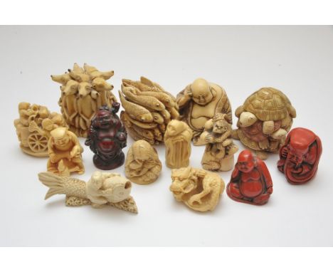 A small box of resin Netsuke and trinket boxes