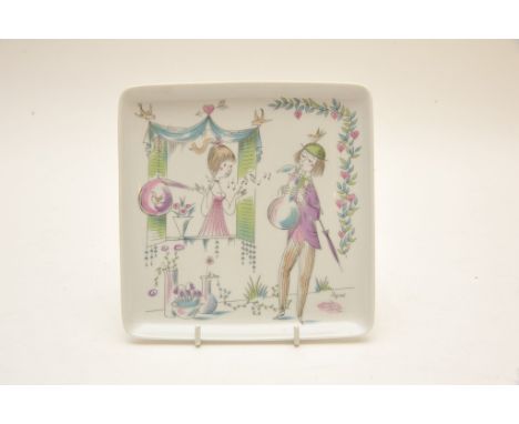 A square Rosenthal dish by R.Peynet decorated with figures playing music