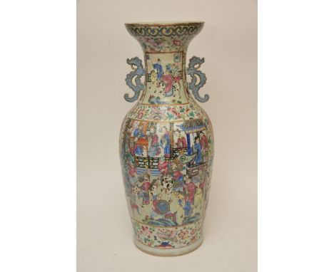 A Chinese Enamel flask vase decorated with numerous figures (restored)