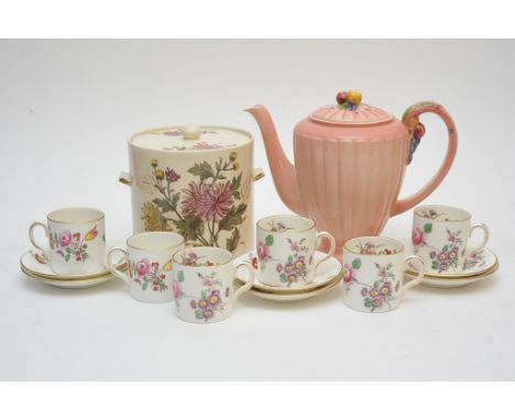 A small collection of ceramics comprising a Sylvac rabbit and mushroom ornament, a porcelain biscuit barrel and  set of six c