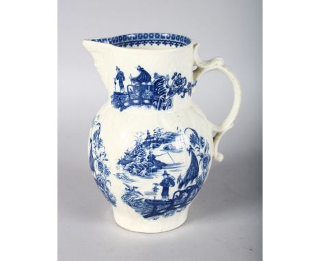 A CAUGHLEY MASK JUG printed with five versions of the Fisherman and Cormorant pattern.