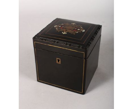 A NAPOLEON III SQUARE INLAID TEA CADDY. 5ins high.