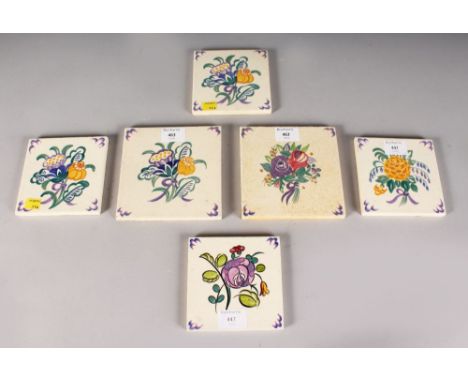A SET OF SIX POOLE POTTERY FLORAL TILES, Circa. 1920-1930. 5ins square. Provenance: Bonhams.