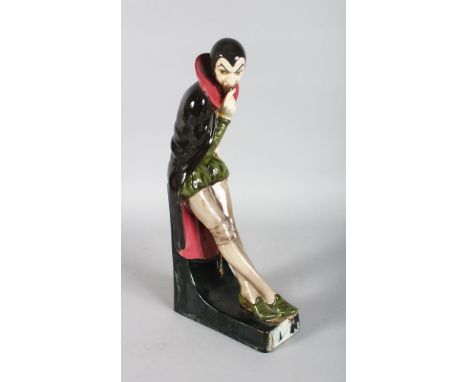 A GOLDSCHEIDER POTTERY FIGURE OF JESTER WITH A SWORD. Printed mark.  15ins high.