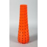 A 1960'S ORANGE STUDIO GLASS VASE. 12ins high.