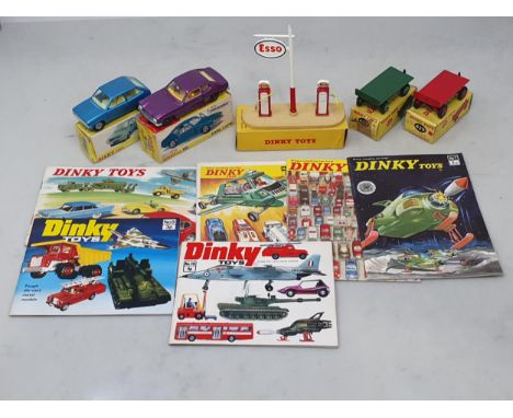 Five boxed Dinky Toys and six Catalogues including 1959 Version; No.165 purple Ford Capri, Nr M, box F and complete; Spanish 