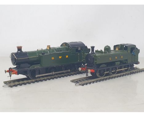 A fine scale 00 gauge 57XX 0-6-0 Pannier Tank Locomotive in G.W.R. green livery and a 56XX 0-6-2T in G.W.R. green livery
