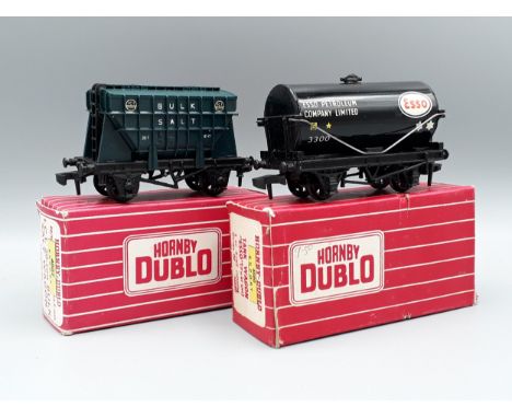 A boxed Hornby Dublo Export 4880 black 'Esso' Tanker and a boxed 4827 Salt Wagon, both unused in mint condition, boxes superb