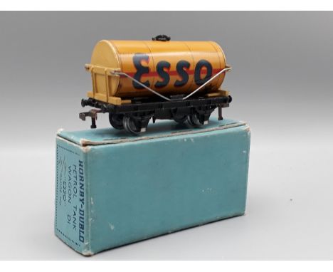 A boxed Hornby Dublo D1 buff 'Esso' Tanker with darker yellow barrel, M, box 3/48 generally Ex plus