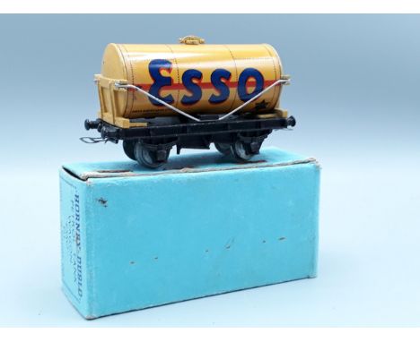 A boxed pre-war Hornby Dublo D1 buff 'Esso' Tanker, superb example with no fatigue to wheels or chassis, M, box 3/39 Ex plus,