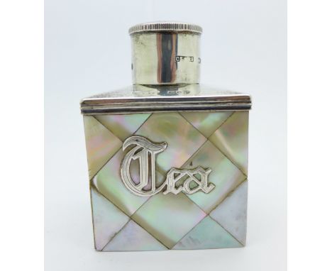 A Victorian silver and mother of pearl tea caddy, London 1895