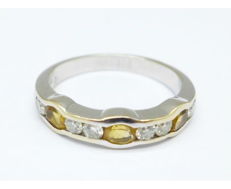 An 18ct gold, citrine and diamond ring, 3.7g, M