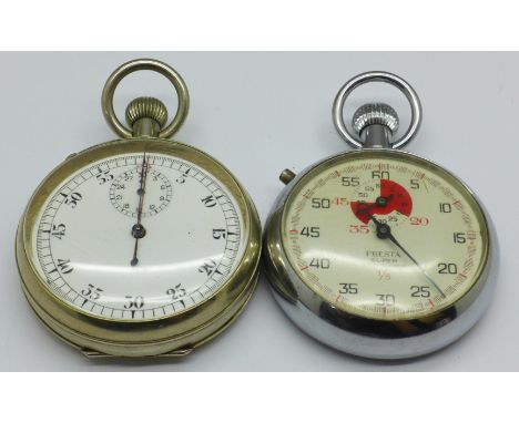 A Presta stop watch and one other Patt 4 stop watch with broad arrow