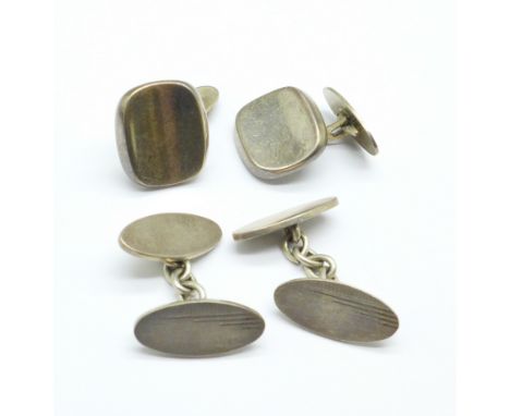 Two pairs of silver cufflinks