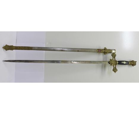 A Masonic dress sword with scabbard, the blade marked Edward George Twiss, also marked James Suker (?), 133 Grand Street, New