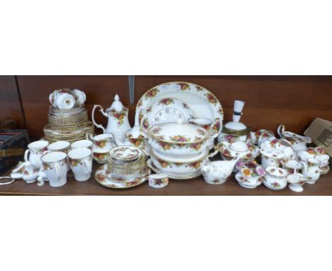 A large collection of Royal Albert Old Country Roses china including coffee service, tea service, two tureens, dinner plates,
