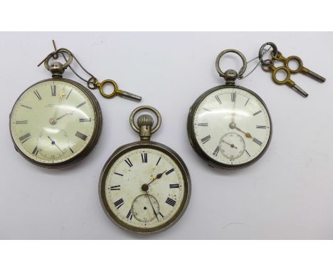 Three silver cased pocket watches, two a/f