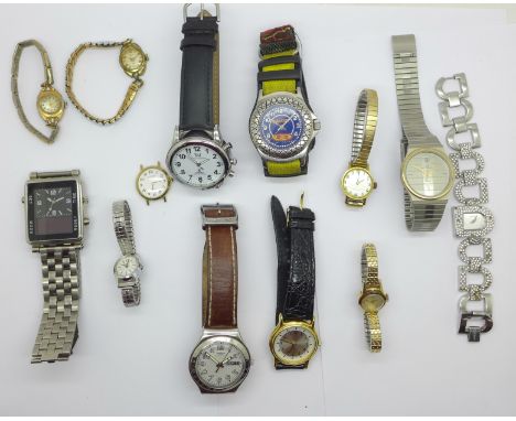 Assorted manual and quartz wristwatches including Swatch, Irony, DKNY, Tissot, etc.
