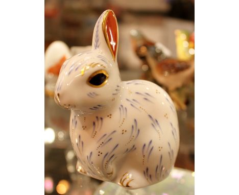 Royal Crown Derby snowy rabbit paperweight gold button