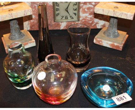 Six pieces of studio glass including Orrefors and Caithness