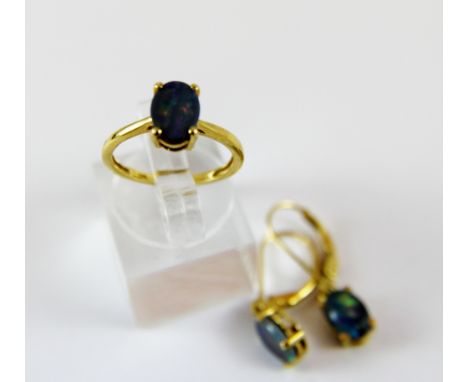 Boulder opal ring size J with matching earrings gold on silver