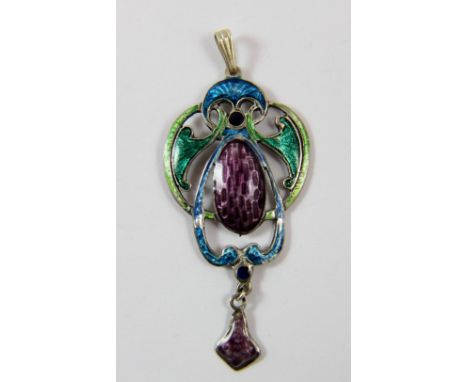 Sterling silver vintage style enamelled pendant