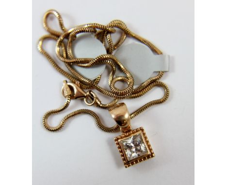 Sterling silver rose gold plated square pendant on sterling silver rose gold plated snake chain