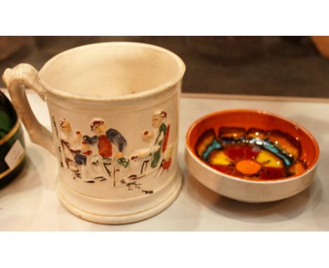 Staffordshire frog mug and poole pottery dish A/F