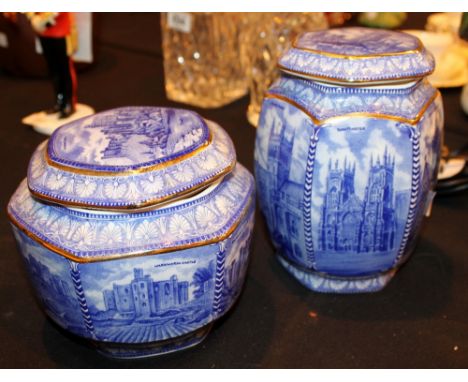 Two Ringtons ceramic blue and white tea caddies
