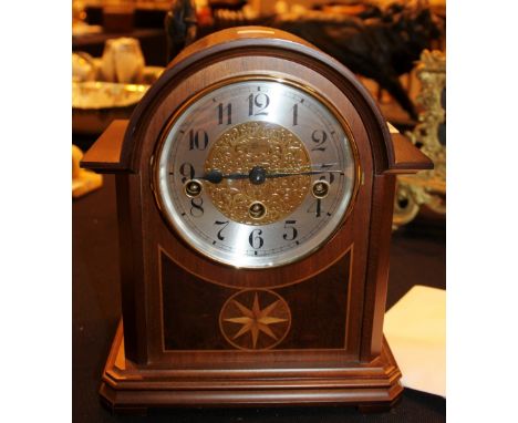 Hermle Westminster chime mantle clock with inlaid wooden case